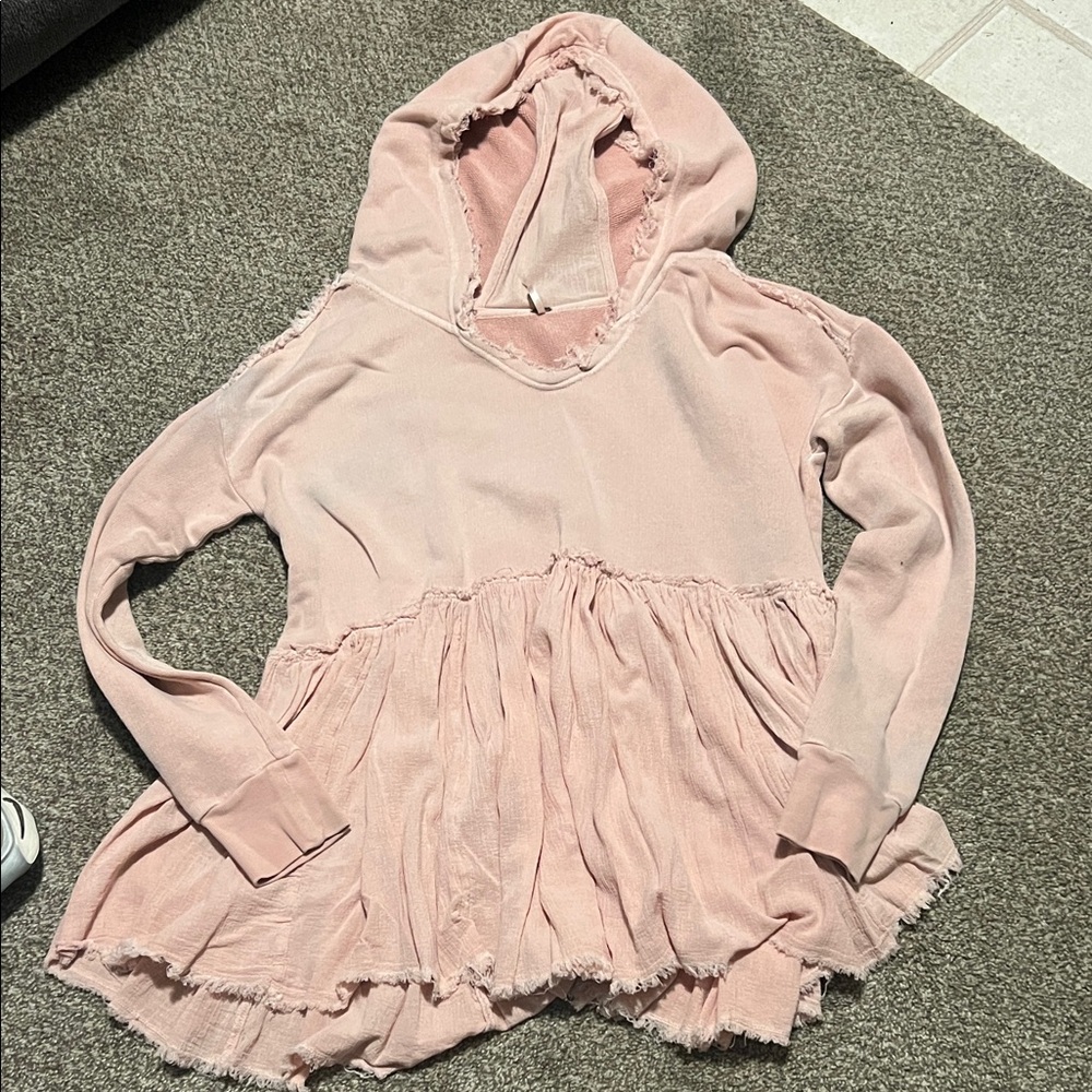Free People Blush Pink Hooded Peplum Sweatshirt S